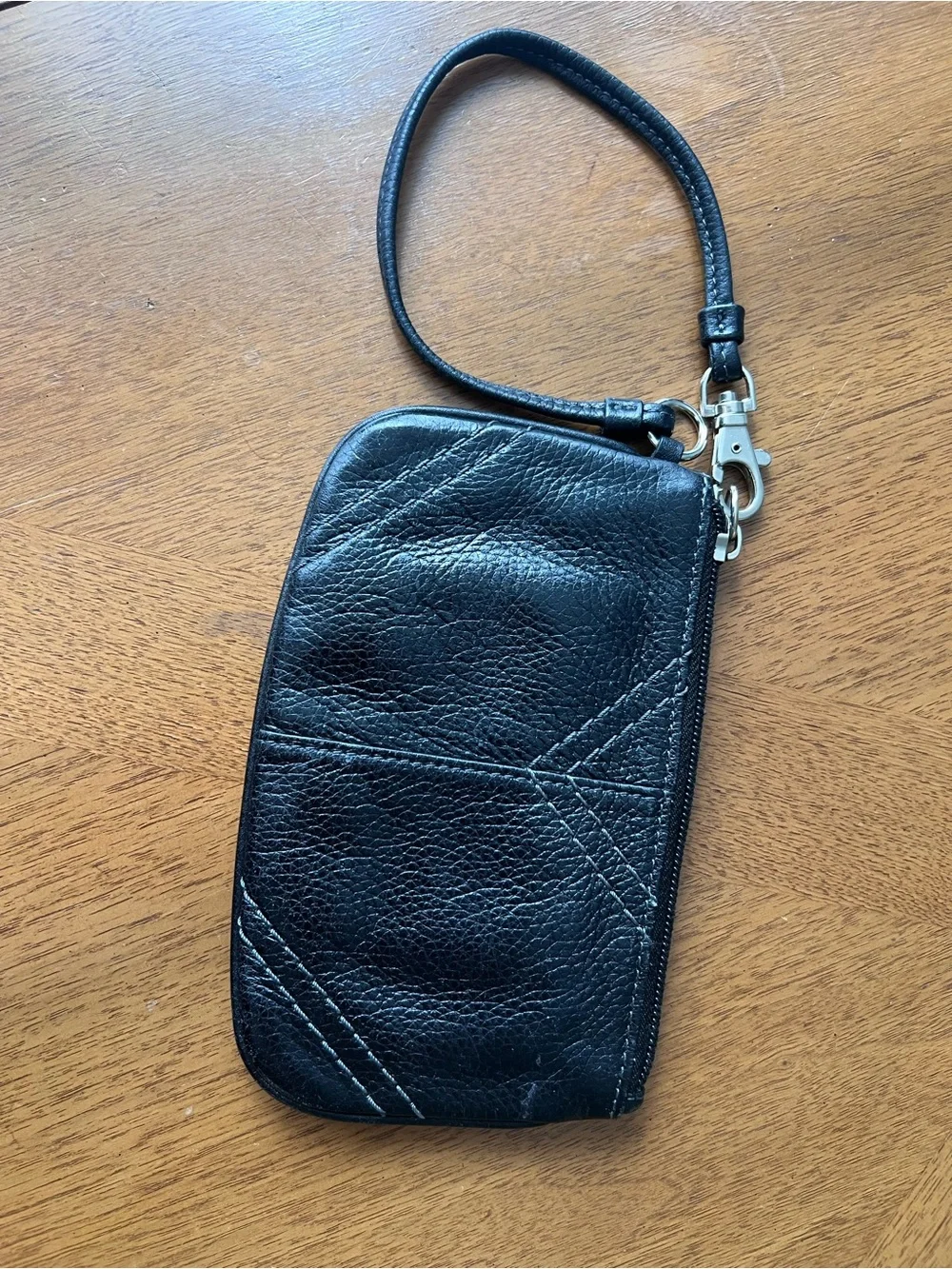 Fossil Black Pebbled Leather Wristlet with Silver Hardware